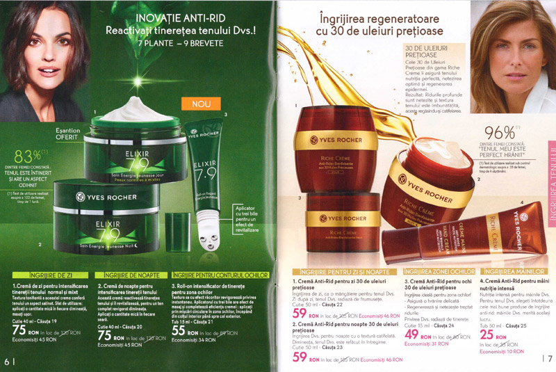 Catalog Yves Rocher France ~~ Energia vegetala pentru frumusetea Dvs.! ~~ Produse pentru ingrijirea tenului din gamele Elixir 7.9 si Riche Creme ~~ Primavara 2014