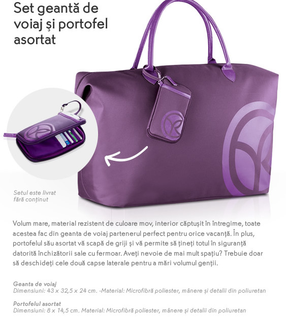 Geanta mov de voiaj cu portofel asortat (cadou Yves Rocher, August 2015)